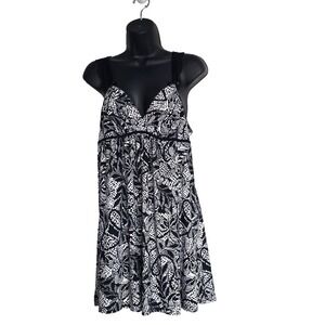 Linea Donatella Women's Knit Black White Print Nightgown Size M‎ Adjustable Back